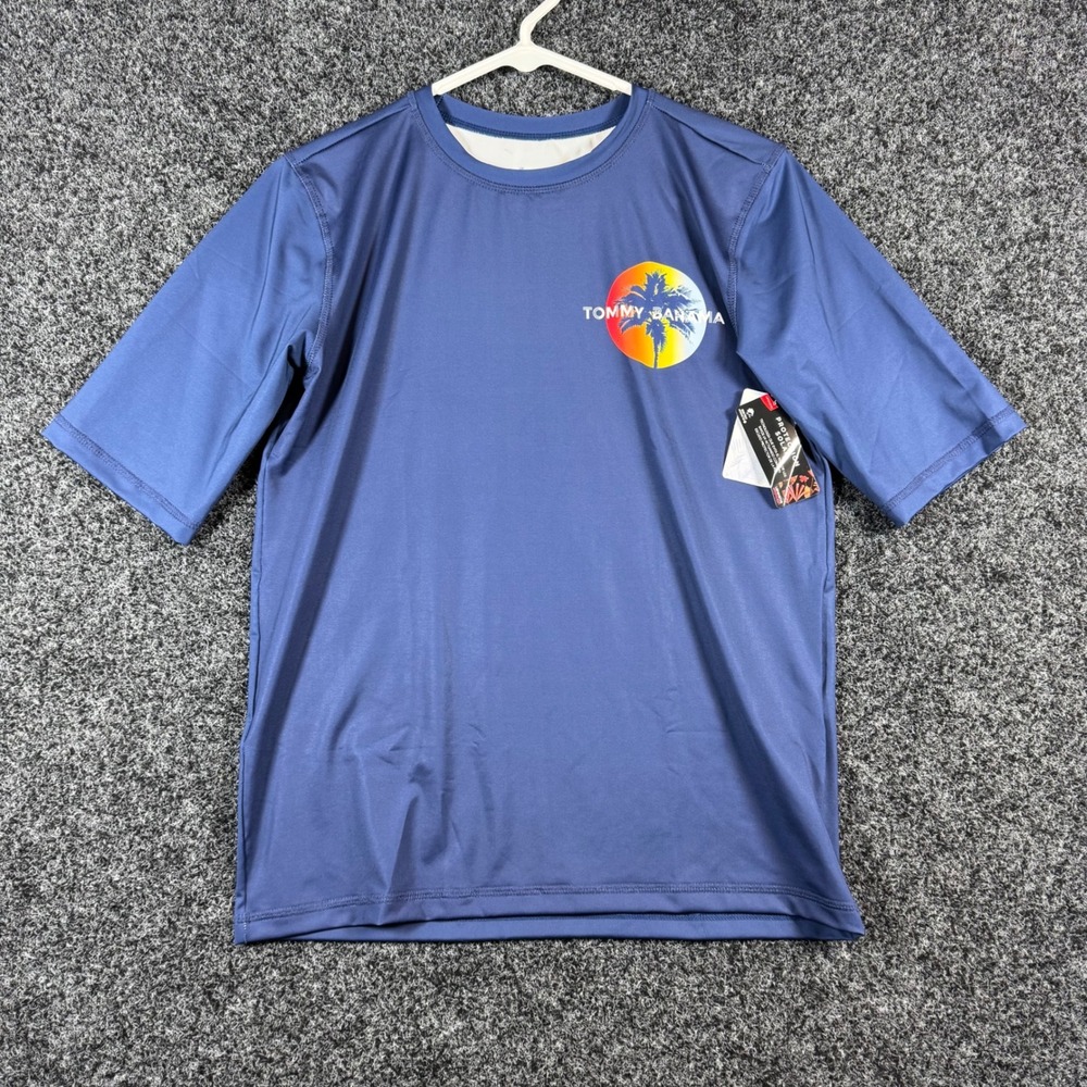 Tommy Bahama Boys Blue Rash Guard Swim Shirt‎ Palm Tree Graphic Size 14/16 NWT